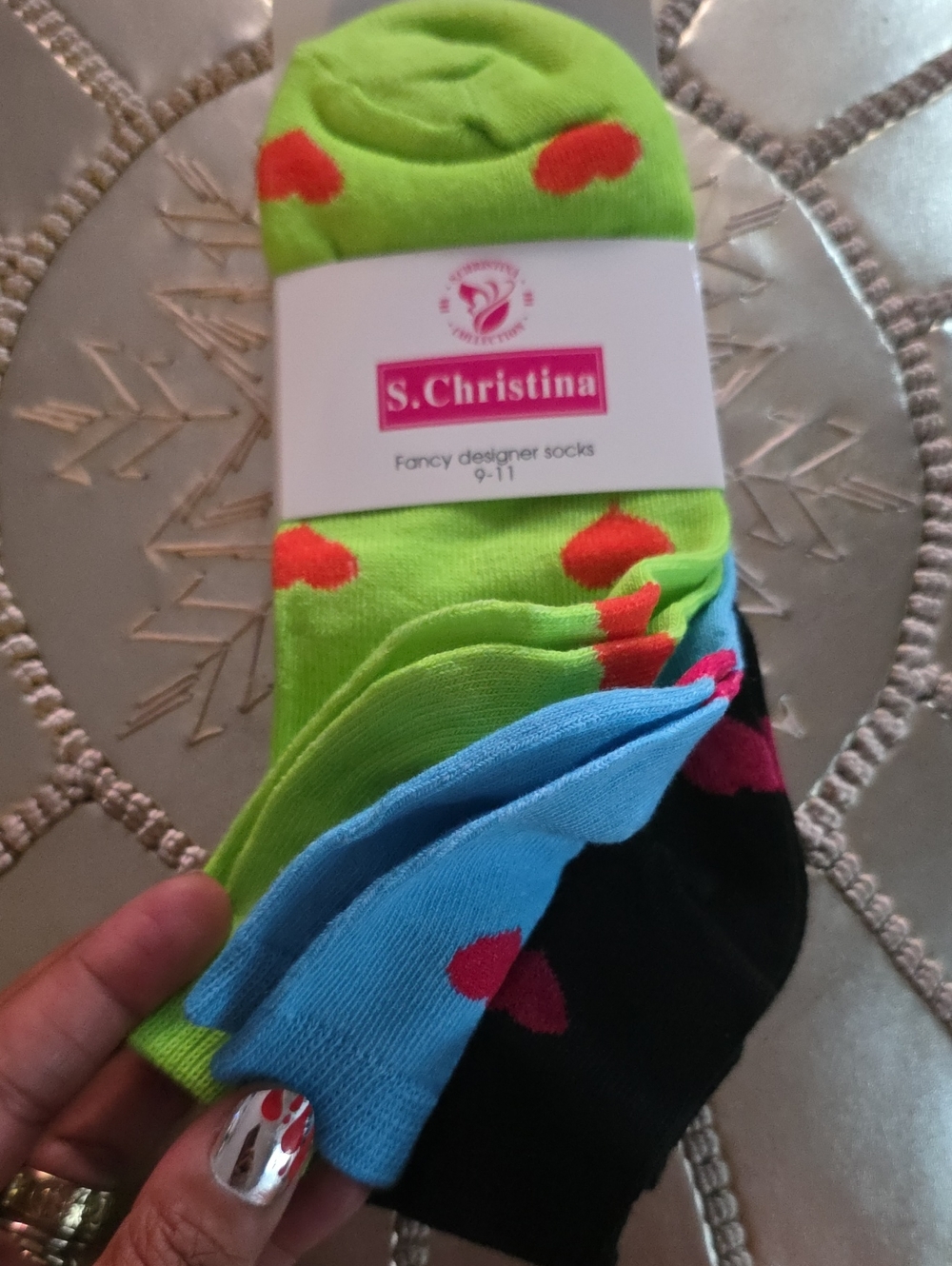 Christina 3 Pair Heart Ankle Socks - Neon Green, Light Blue & Black